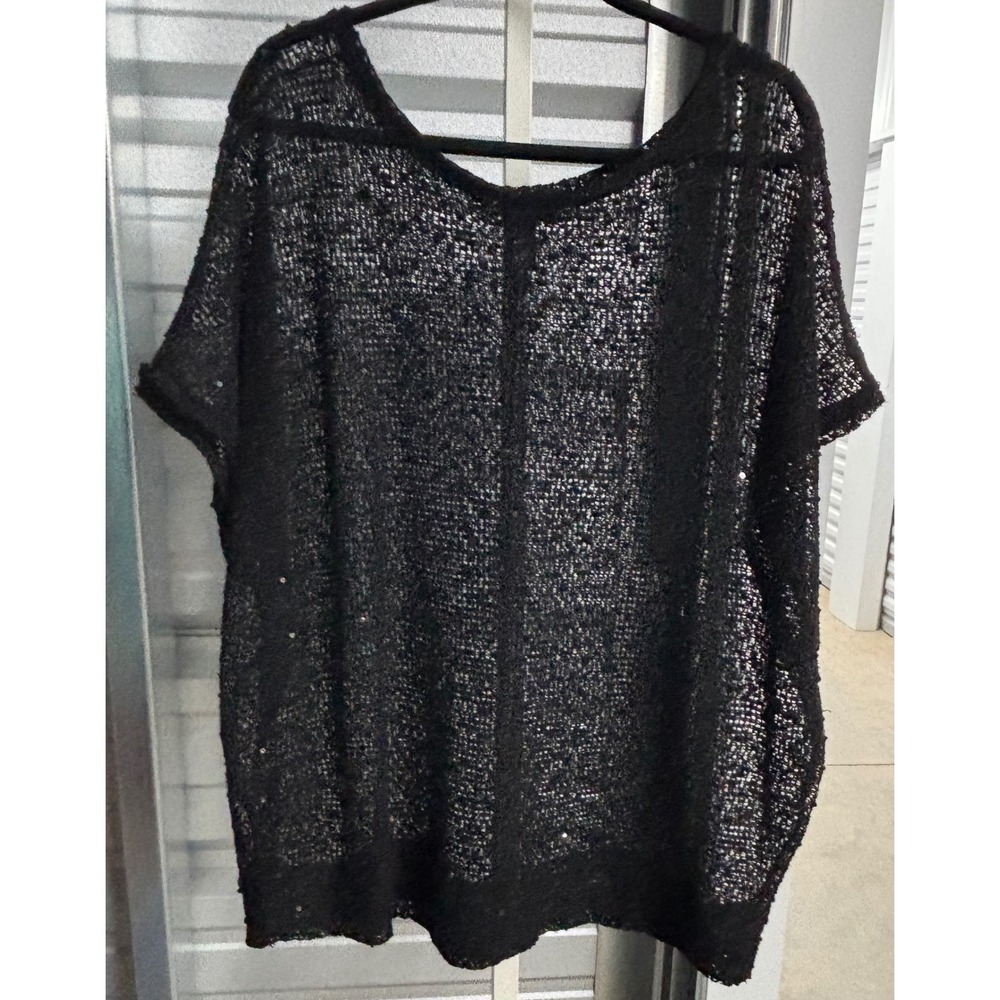 Lane Bryant Black Sequin Open Knit Sweater Top Plus Size 22/24 Scoop Neck Boxy
